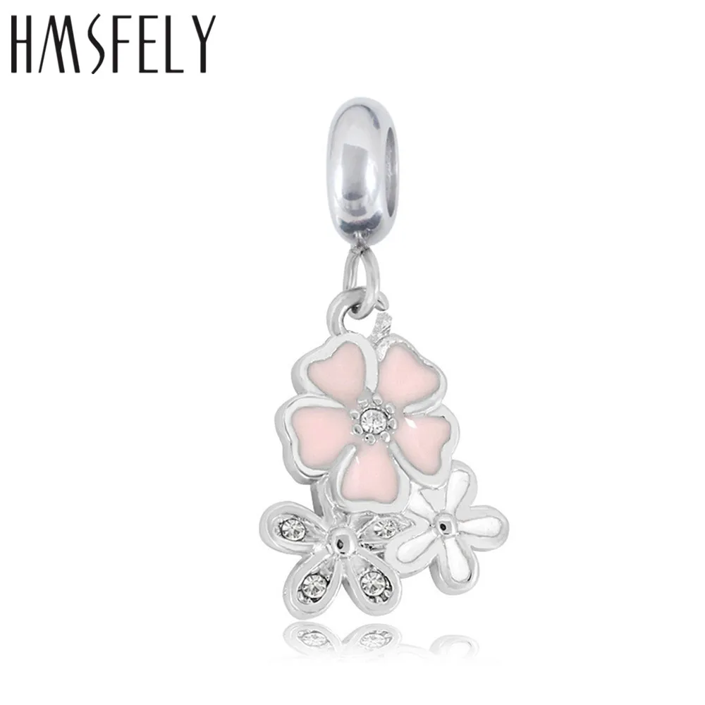 

HMSFELY Titanium Stainless Steel Pink Flower Crystal Pendant For DIY Bracelet Necklace Jewelry Making Accessory Bracelets Tags