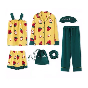 7 Piece Women Pajamas Set Stain Soft Pyjama Spring Summer Women Nightwear Solid Faux Silk Shorts Homewear Female Sleepwear
7 Piece Women Pajamas Set Stain Soft Pyjama Spring Summer Women Nightwear Solid Faux Silk Shorts Homewear Female Sleepwear