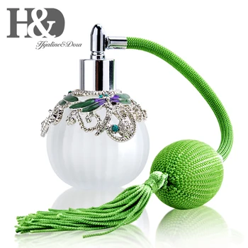 

H&D 50ml Fancy Empty Refillable Glass Dragonfly Perfume Bottle Green Long Spray Atomizer Bulb with Tassel Home Decor Lady's Gift