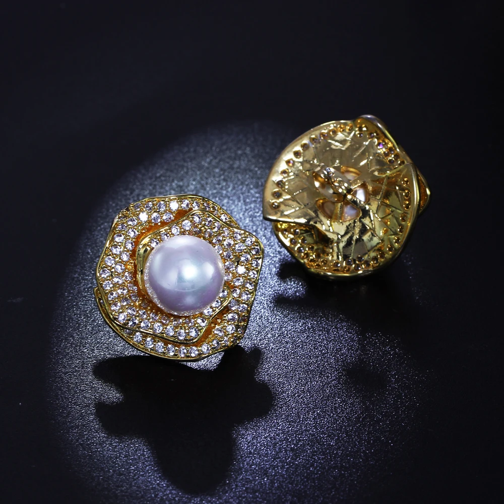Rose flower earrings with pearl (7)