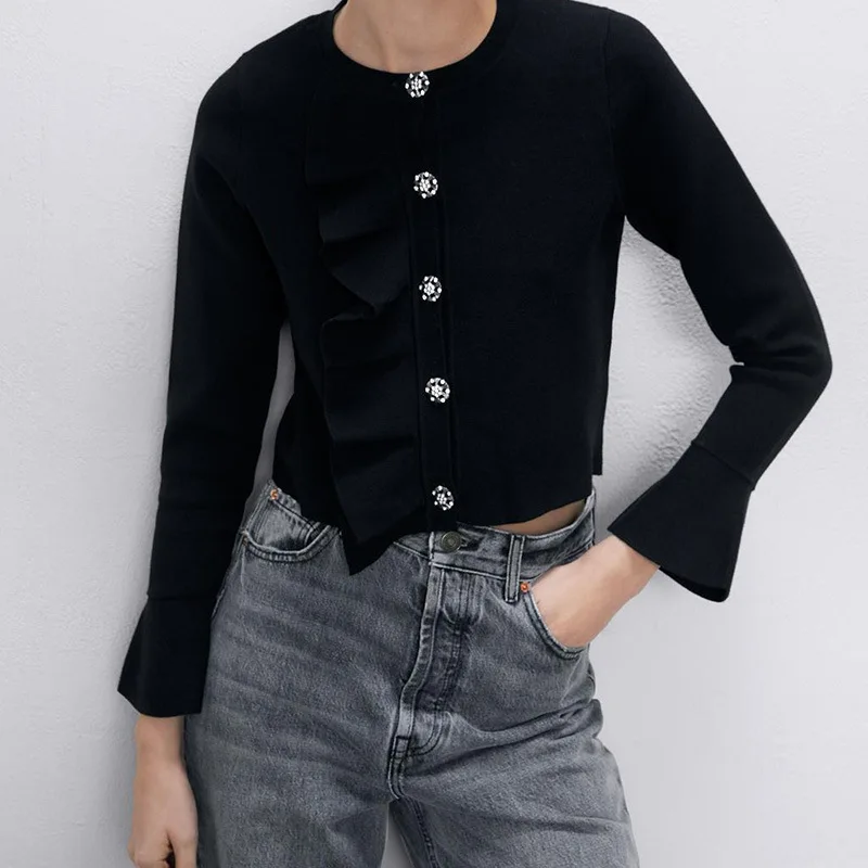 2020 Early Spring New Style WOMEN'S Cardigan Crew Neck Basic Men's Single Row Jewelry Clasp Bell Sleeve Decoration Thin Knit
2020 Early Spring New Style WOMEN'S Cardigan Crew Neck Basic Men's Single Row Jewelry Clasp Bell Sleeve Decoration Thin Knit