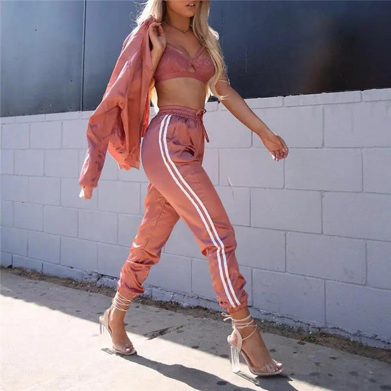 Spring 2020 Women Satin Two Pieces Set Tracksuit for Women Elegant Pants and Top Set Casual Sweatshirt Suits Fitness Outfits Spring 2020 Women Satin Two Pieces Set Tracksuit for Women Elegant Pants and Top Set Casual Sweatshirt Suits Fitness Outfits