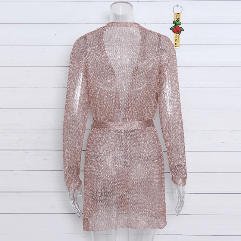 rose gold metallic knit wrap dress