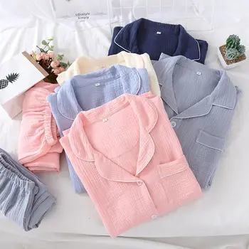Summer Women Pajamas Sets 100% Cotton Turn-down Collar Autumn Pajamas pyjamas Loungewear Sleepwear Nightwear home suit 
Summer Women Pajamas Sets 100% Cotton Turn-down Collar Autumn Pajamas pyjamas Loungewear Sleepwear Nightwear home suit