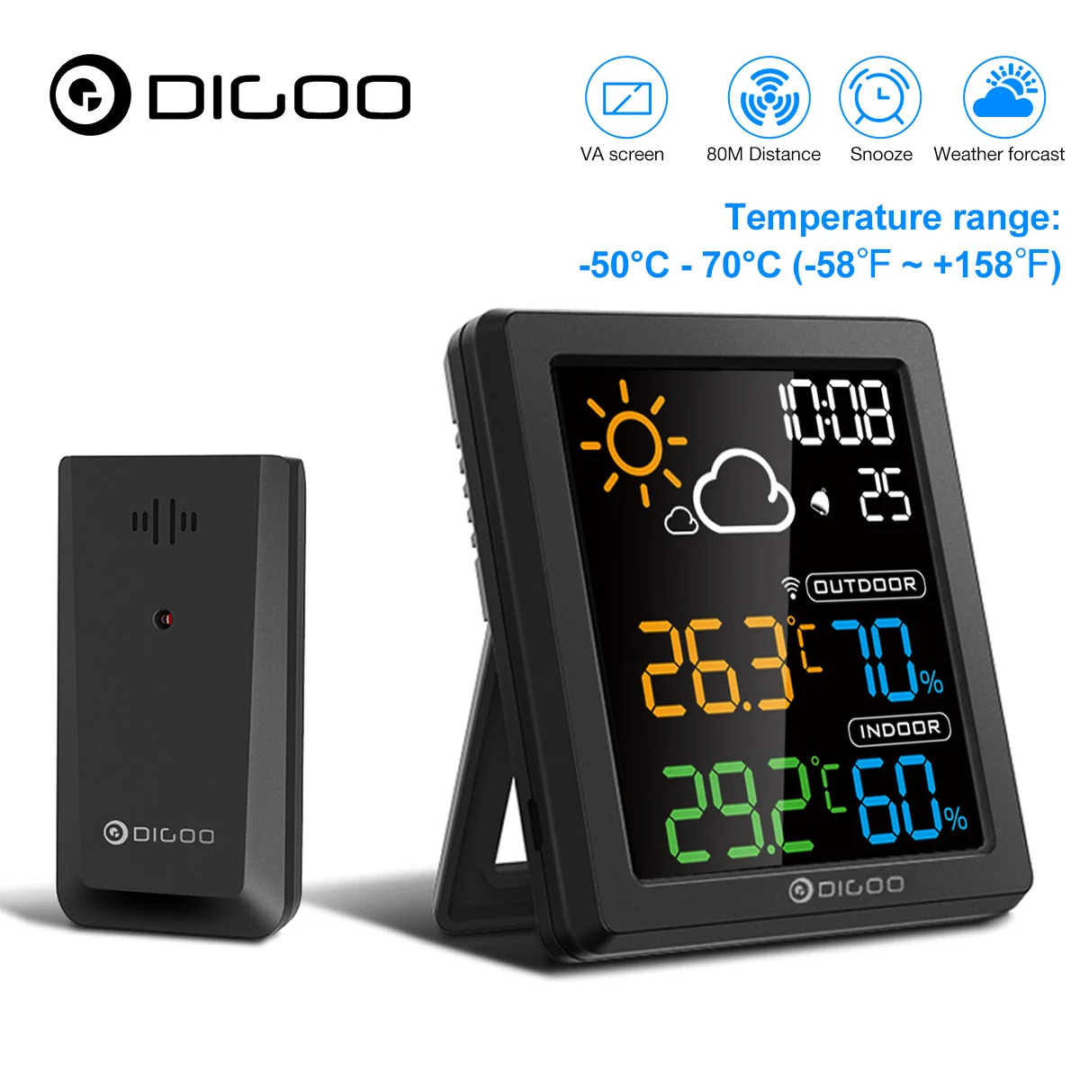DIGOO DG-8647 HD красочные Экран ЖК-дисплей Погодная станция мини Будильник