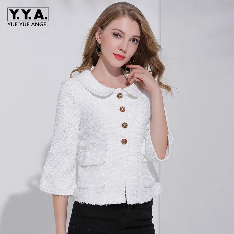 Latest Designer Elegant Ladies Kawaii Peter Pan Collar Tweed Jacket Women Princess White Slim Fit Button Single Breasted Coat
Latest Designer Elegant Ladies Kawaii Peter Pan Collar Tweed Jacket Women Princess White Slim Fit Button Single Breasted Coat