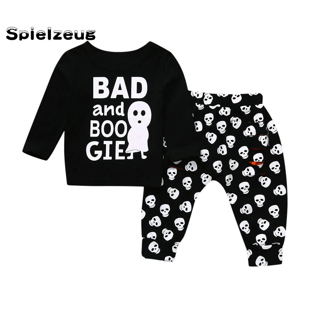 Комплекты хлопковой одежды на Хэллоуин для маленьких мальчиков футболка с