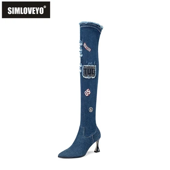 SIMLOVEYO Slim Sexy Denim Over The Knee Boots Hollow Pointed Toe Strange Heels Patch Zipper Slip on Big size 33-43 Party B1811
SIMLOVEYO Slim Sexy Denim Over The Knee Boots Hollow Pointed Toe Strange Heels Patch Zipper Slip on Big size 33-43 Party B1811