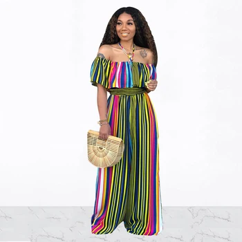 Colorful Vertical Striped Loose Women Jumpsuit Summer Club Slash Neck Ruffles Off Shoulder Halter Sexy Plus Size Rompers Outfits
Colorful Vertical Striped Loose Women Jumpsuit Summer Club Slash Neck Ruffles Off Shoulder Halter Sexy Plus Size Rompers Outfits