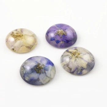 

New Fashion 5pcs 25mm Natural Purple Dried Flowers Flat Back Resin Cabochons Cameo G3-14