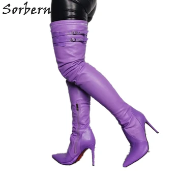 Sorbern Lilac Thigh High Boots Long Pointed Toe Stilettos Custom Long Boot Wide Calf Slim Legs Fit Fetish High Heel Shoes 
Sorbern Lilac Thigh High Boots Long Pointed Toe Stilettos Custom Long Boot Wide Calf Slim Legs Fit Fetish High Heel Shoes