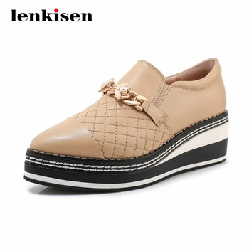Lenkisen sheep leather thick bottom wedges waterproof chains metal decorations pointed toe high heels slip on women pumps L5f8
Lenkisen sheep leather thick bottom wedges waterproof chains metal decorations pointed toe high heels slip on women pumps L5f8