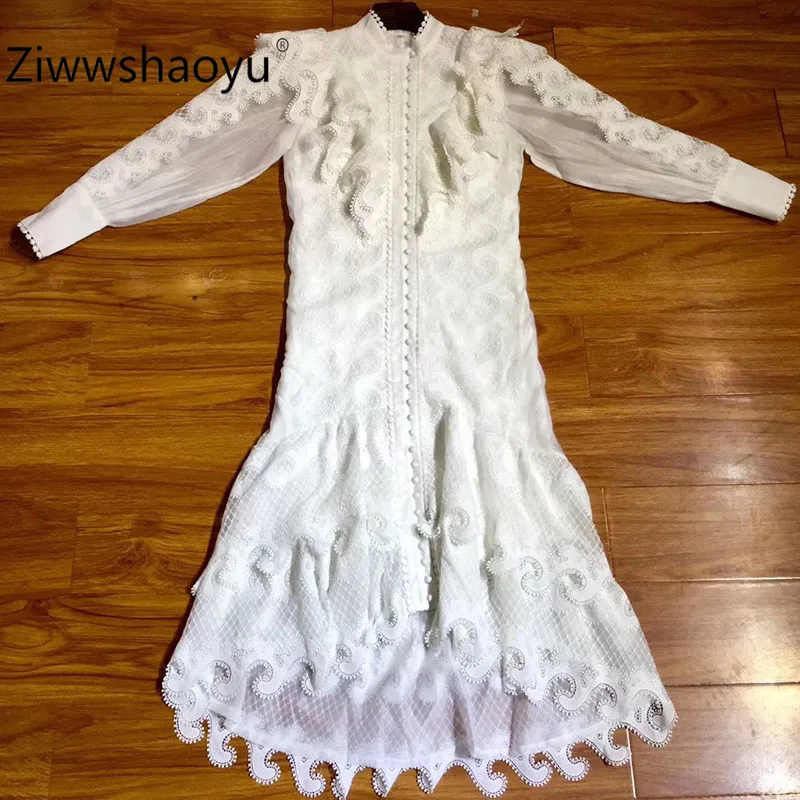 Ziwwshaoyu Women's Elegant Party High End Hollow Embroidery Tiered Ruffle Single-Breasted White Autumn Winter Midi Dresses
Ziwwshaoyu Women's Elegant Party High End Hollow Embroidery Tiered Ruffle Single-Breasted White Autumn Winter Midi Dresses