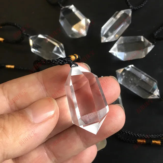 Pendentif colonne à double pointe en cristal blanc naturel, collier poli, six prismes, mer de Chine orientale 1