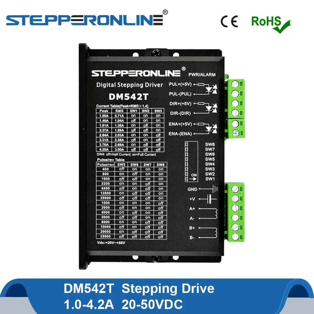 DM542T Digital Stepper Motor Driver 2-phase Stepper Motor Drive 1.0-4.2A 20-50VDC for Nema 17, 23, 24 CNC Stepper
DM542T Digital Stepper Motor Driver 2-phase Stepper Motor Drive 1.0-4.2A 20-50VDC for Nema 17, 23, 24 CNC Stepper