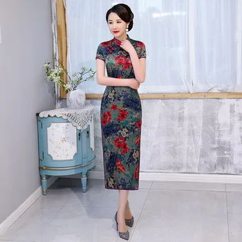 Spring Summer New Evening Party Dress Female Silk Mandarin Collar Cheongsam Sexy Large Size Short Sleeve Qipao Vestidos
Spring Summer New Evening Party Dress Female Silk Mandarin Collar Cheongsam Sexy Large Size Short Sleeve Qipao Vestidos