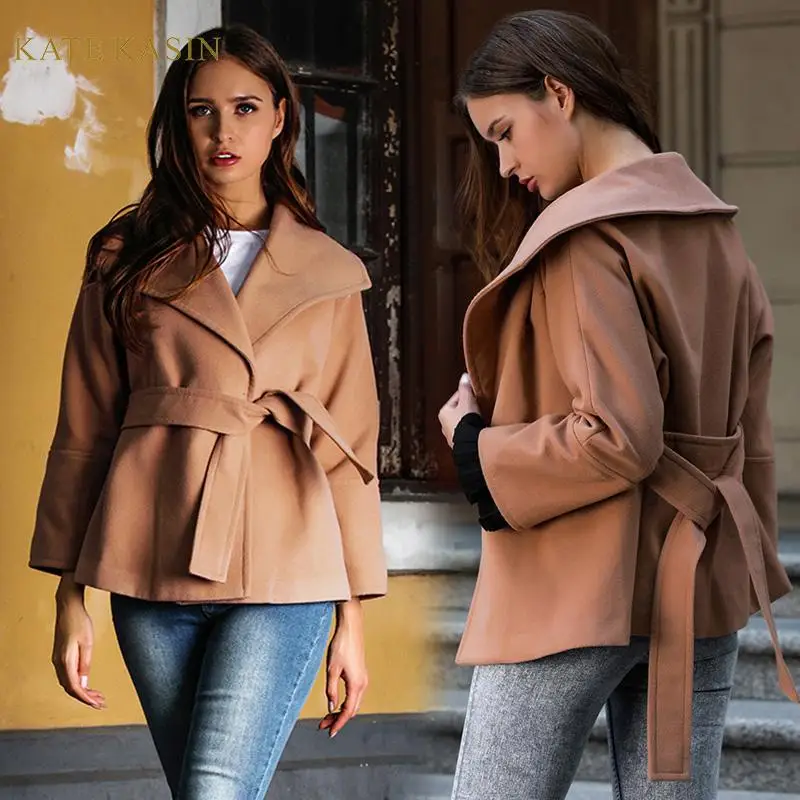 Kate Kasin 2019 Women Short Coat Outerwear With Belt Autumn Winter Clothing Female Casual Lapel Collar Warm Outwear Jacket Coat
Kate Kasin 2019 Women Short Coat Outerwear With Belt Autumn Winter Clothing Female Casual Lapel Collar Warm Outwear Jacket Coat