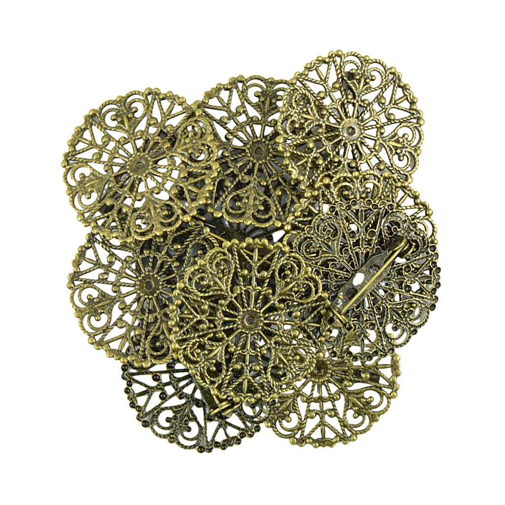 10x Vintage Filigree Flower Blank Brooch Setting Lapel Safety Pin Base Badge 10x Vintage Filigree Flower Blank Brooch Setting Lapel Safety Pin Base Badge