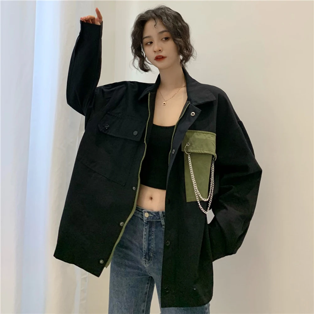 

Oversized Womens Jacket Windbreaker Harajuku Basic Coat Korean Boyfirend Style Armygreen Black Casual Jackets Fashion Clothes