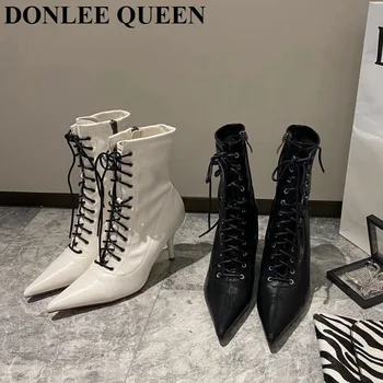 Women Ankle Boots Lace Up Pointed Toe Thin Heel Black Chelsea Boots Women Pumps Elegant Shoe Women Elastic Booties zapatos mujer
Women Ankle Boots Lace Up Pointed Toe Thin Heel Black Chelsea Boots Women Pumps Elegant Shoe Women Elastic Booties zapatos mujer