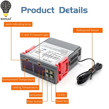 

STC-3018 12V 24V 220V Digital Temperature Controller C/F Thermostat Relay 10A Heating/Cooling Thermoregulator Dual LED Display