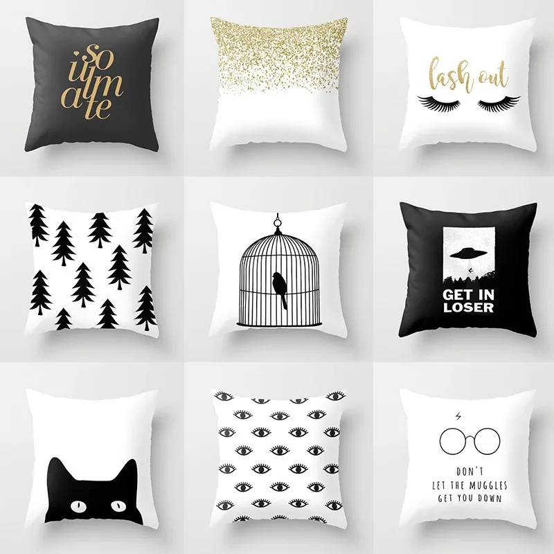 Pillow case 45*45 New black and white simple printed pattern polyester pillowcase Square decorative pillowcase
Pillow case 45*45 New black and white simple printed pattern polyester pillowcase Square decorative pillowcase