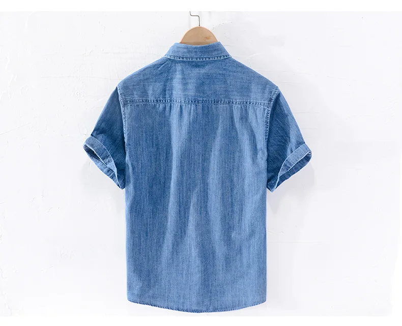 Denim Blue Shirt Men Summer New Fashion Thin Casual Short Sleeve Slim Fit Trendy Single Breasted Lapel Tops Male Chic Jean Shirt Denim Blue Shirt Men Summer New Fashion Thin Casual Short Sleeve Slim Fit Trendy Single Breasted Lapel Tops Male Chic Jean Shirt