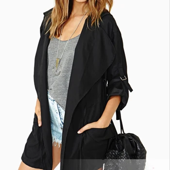 Windbreaker Women Turn-down Collar Long Sleeve Drawstring Casual Slim Coat Office Solid Long Jacket 2020 Women 
Windbreaker Women Turn-down Collar Long Sleeve Drawstring Casual Slim Coat Office Solid Long Jacket 2020 Women