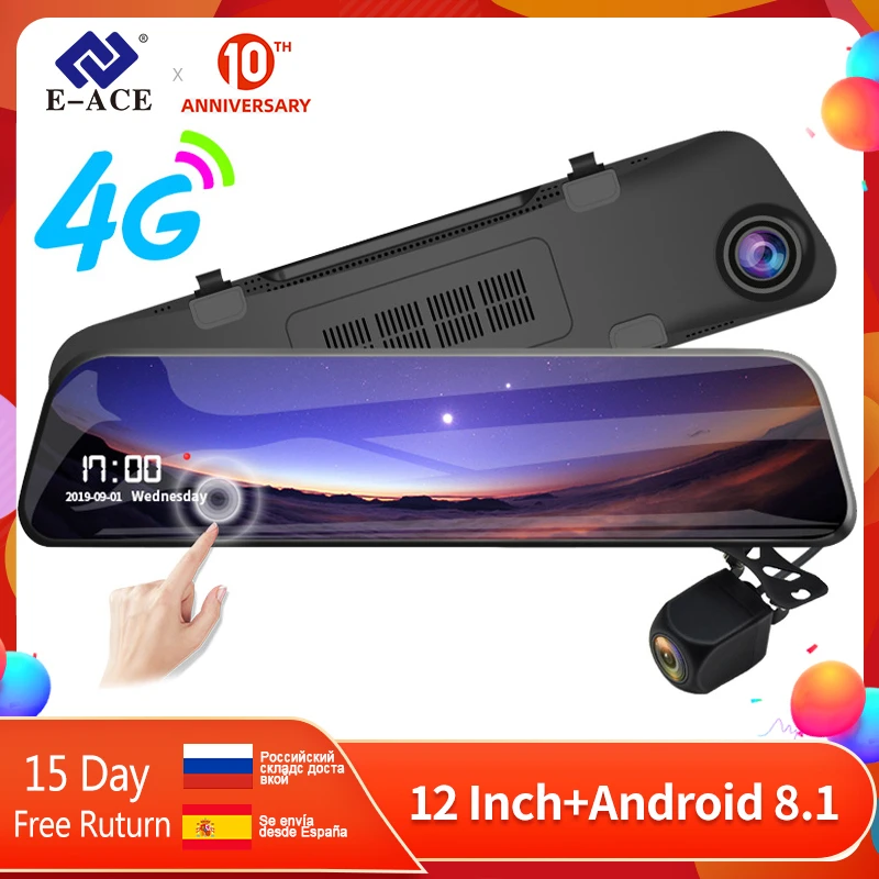 E-ACE 12 Inch Car Dvr Mirror Video Recorder Dash Camera Auto Registrar 4G Android 8.1 GPS Navigation Dashcam Car Camera
E-ACE 12 Inch Car Dvr Mirror Video Recorder Dash Camera Auto Registrar 4G Android 8.1 GPS Navigation Dashcam Car Camera