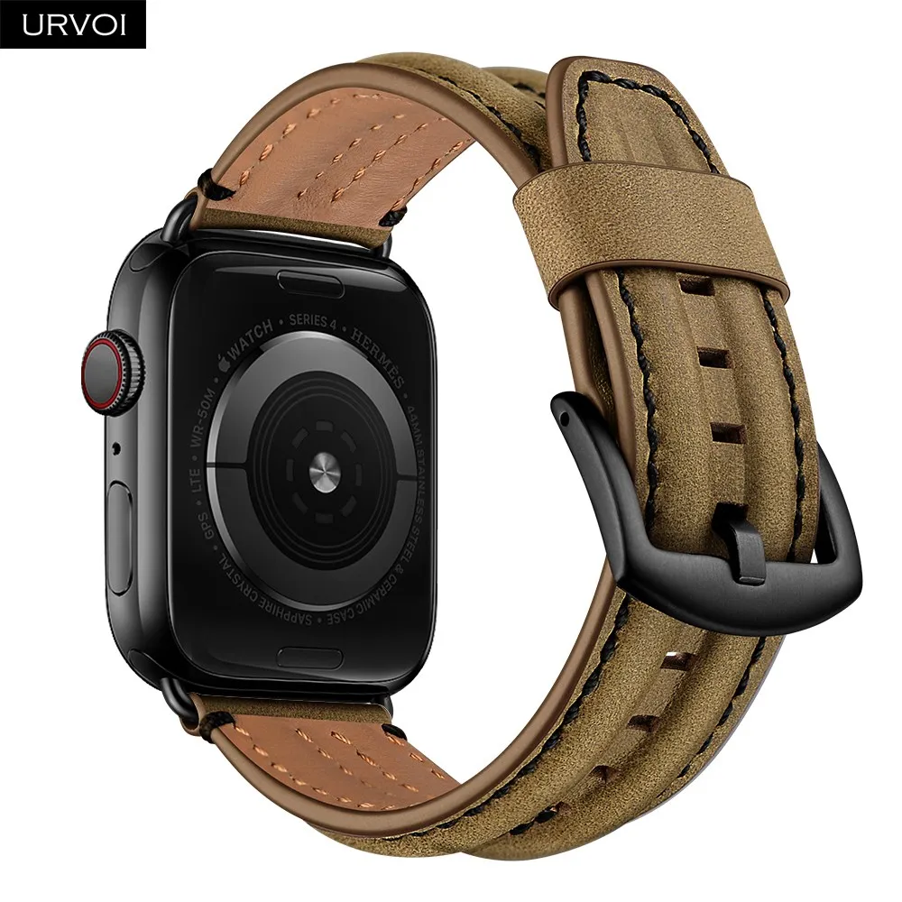 Ремешок URVOI для apple watch series 6/5/4 3/2/1 с пряжкой из натуральной кожи натуральным