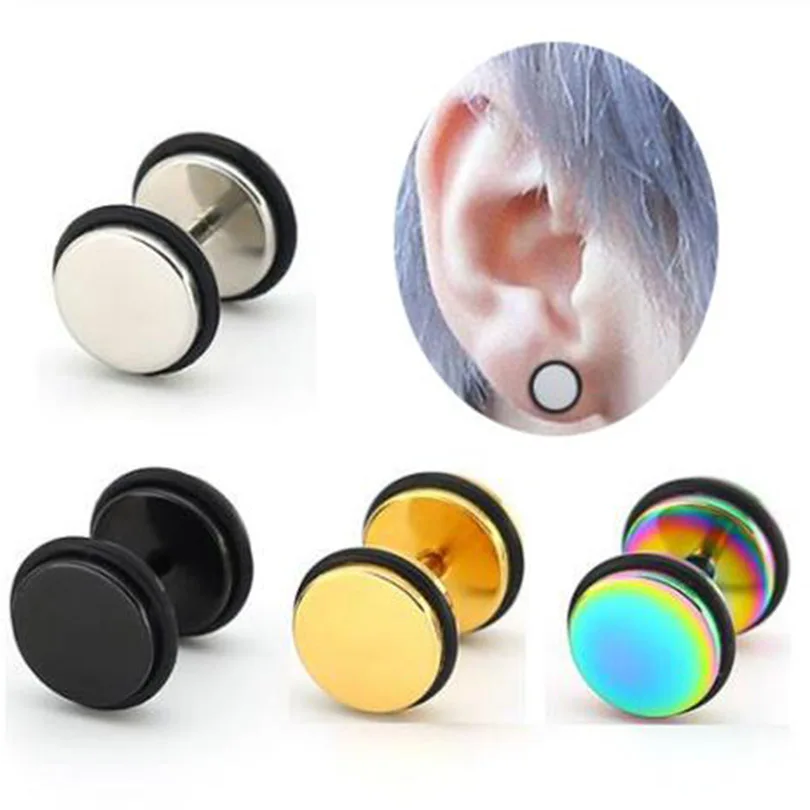 2Piece Stainless Steel Fake Ear Plugs Screw Round Barbell Earring With O rings Expanders Earrings Body Jewelry Men Women | Украшения и
