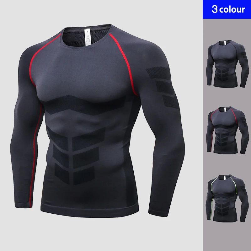 Фото Mens Fitness Long Sleeves Rashguard T Shirt Men Running Bodybuilding Skin Tight Thermal Compression Shirts Gym Workout T-Shirt | Спорт и