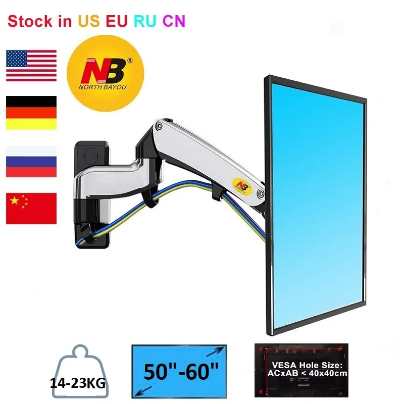 

NB North Bayou F300 F450 F500 Full Motion Monitor Arm Wall Mount TV Bracket w/ Adjustable Gas Spring for 24"-60" LED LCD Monitor
