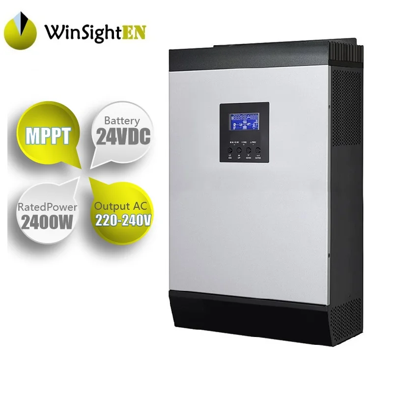 3KVA 2400W Solar Inverter Pure Sine Wave 230VAC Built-in MPPT 24V Solar Charge Controller
3KVA 2400W Solar Inverter Pure Sine Wave 230VAC Built-in MPPT 24V Solar Charge Controller
