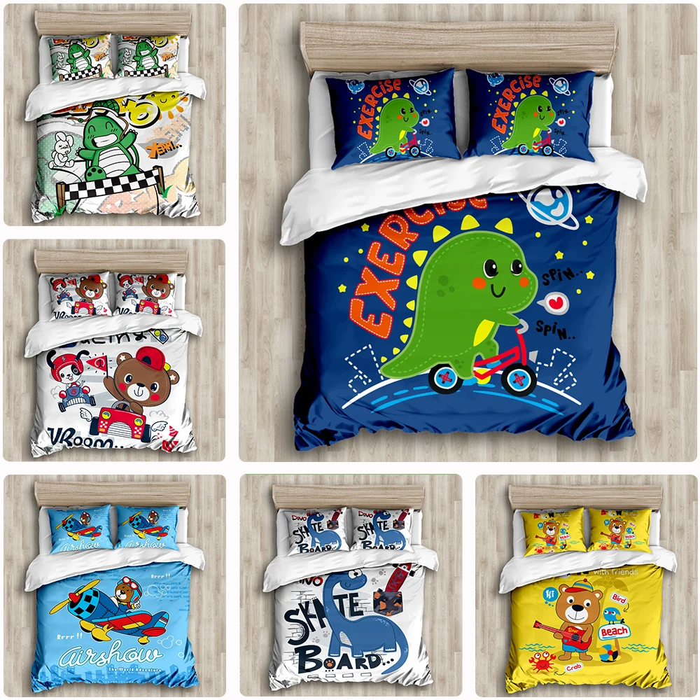 Small dinosaur cartoon series cute simple Bedding Set couple double king bed single double children quilt cover pillow case 
Small dinosaur cartoon series cute simple Bedding Set couple double king bed single double children quilt cover pillow case