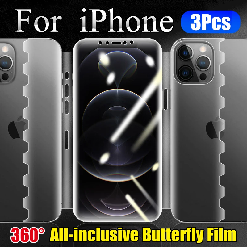 3 In 1 13Pro Butterfly Hydrogel Film For IPhone 12 Pro XS MAX Screen Protector 11Promax X XR Soft Front Back Camera All Coverage | Мобильные