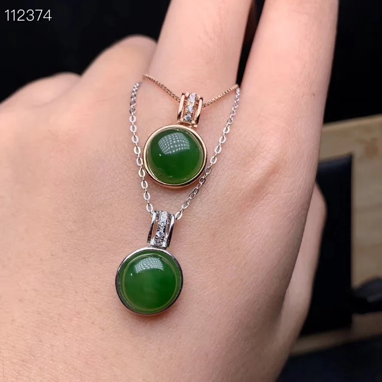 

fashion green Hetian Jade necklace for women with silver jewelry real 925 silver round natural jade gold plated girl party gift