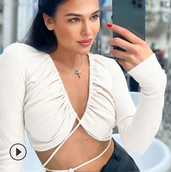 Sexy Long Sleeve Bandage Crop Top for Women, Drawstring V Neck Cross Wrap Bust Tie Waist Short Blouse Tops
Sexy Long Sleeve Bandage Crop Top for Women, Drawstring V Neck Cross Wrap Bust Tie Waist Short Blouse Tops