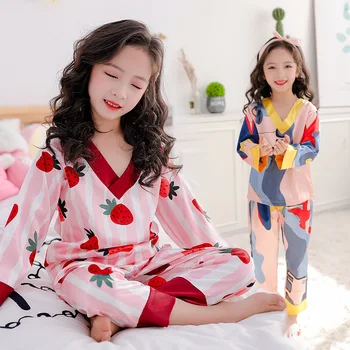 Kids Pyjamas Print Girls Sleepwear Ice Silk V-neck Children Pajamas Set 2020 Autumn Kids Outfits Homewear 10 12 Y Pijamas kids 
Kids Pyjamas Print Girls Sleepwear Ice Silk V-neck Children Pajamas Set 2020 Autumn Kids Outfits Homewear 10 12 Y Pijamas kids