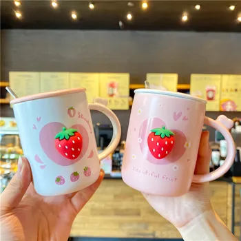 Cute Pink Strawberry Mug Cup With Lid Creative Ceramic Mugs Breakfast Milk Cups Travel Couple Office Coffee Water Cup With Spoon
Cute Pink Strawberry Mug Cup With Lid Creative Ceramic Mugs Breakfast Milk Cups Travel Couple Office Coffee Water Cup With Spoon