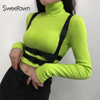Sweetown Neon Color Autumn Tshirt Patchwork Buckle Safari Style T Shirts Women Knitted Turtleneck Long Sleeve Crop Top Tee Shirt
Sweetown Neon Color Autumn Tshirt Patchwork Buckle Safari Style T Shirts Women Knitted Turtleneck Long Sleeve Crop Top Tee Shirt