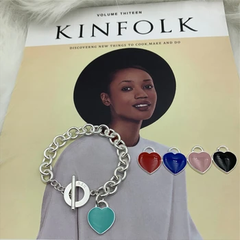 Sterling silver 925 Bracelet fashion Heart shaped enamel accessories Rough Clavicle chain Circle buckle Women Jewelry gift 
Sterling silver 925 Bracelet fashion Heart shaped enamel accessories Rough Clavicle chain Circle buckle Women Jewelry gift