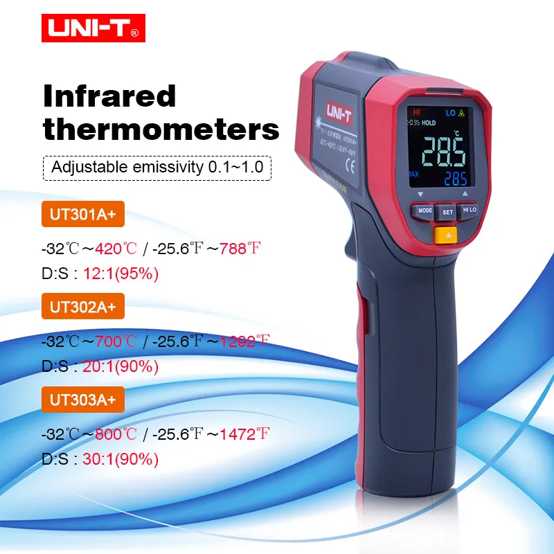 UNI-T Non-Contact Temperature meter UNI-T UT300A+ Series Laser IR Infrared Thermometer infrared Temperature Gun LCD backlight
UNI-T Non-Contact Temperature meter UNI-T UT300A+ Series Laser IR Infrared Thermometer infrared Temperature Gun LCD backlight