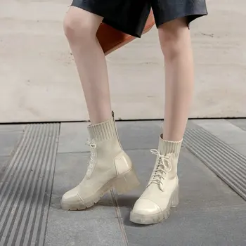 Sianie Tianie autumn knitted stretch fabric woman martin boots lace-up chunky clear transparent heels platform women ankle boots
Sianie Tianie autumn knitted stretch fabric woman martin boots lace-up chunky clear transparent heels platform women ankle boots