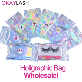 

OKAYLASH Private Label Wholesale Rainbow Storage Bag Holigraphic Eyelash Packaging Box Neon Luxury Lash Packing bag in Bulk