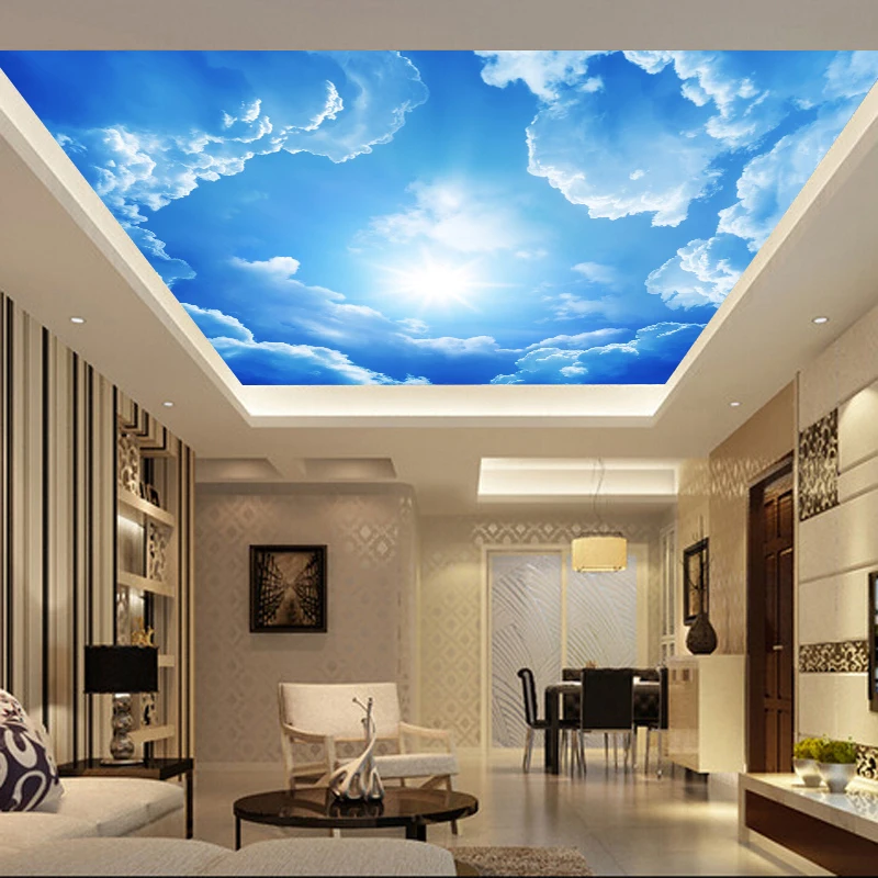 

Dropship Living Room Bedroom Ceiling Blue Sky And White Clouds Mural Custom 3D Photo Mural Wallpaper Home Decor Papel De Parede