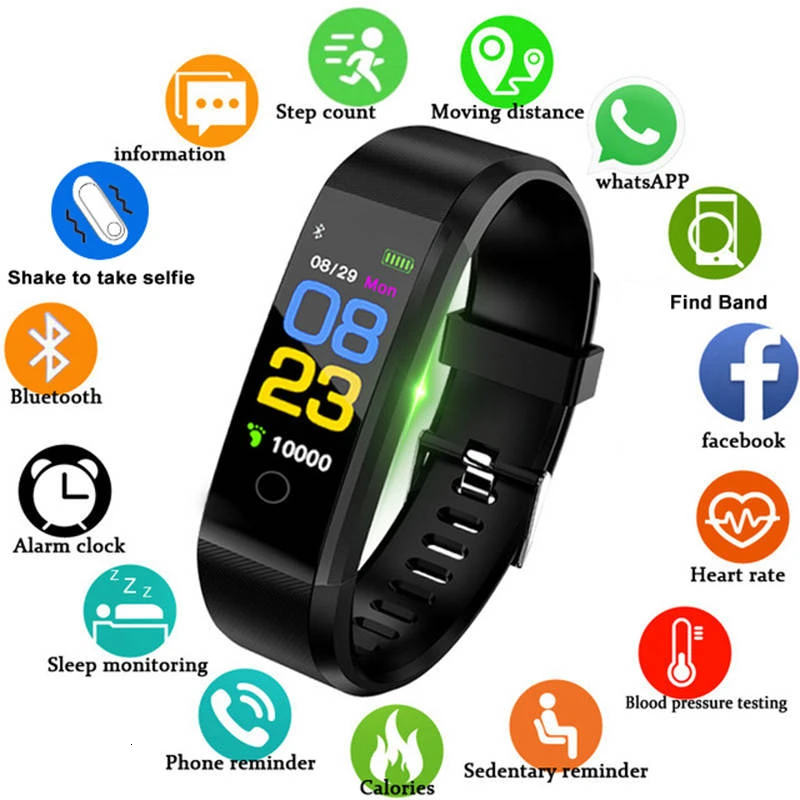 

Reloj 115Plus Smartband Heart Rate Blood Pressure Monitor Fitness Tracker Call Reminder Pedometer Bluetooth Smartwatch Man Women