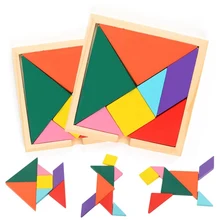 

Tangram Wooden Jigsaw Puzzle Game Montessori Colorful Square IQ Brain Teaser Leisure Early Intelligent Educational Toys for Kids