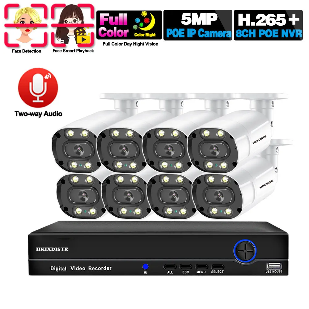 Two-way Audio Video Surveillance IP POE Camera Set 5MP 8ch NVR Kit HD Color Night Vision 8 Channels CCTV Security Camera System
Two-way Audio Video Surveillance IP POE Camera Set 5MP 8ch NVR Kit HD Color Night Vision 8 Channels CCTV Security Camera System