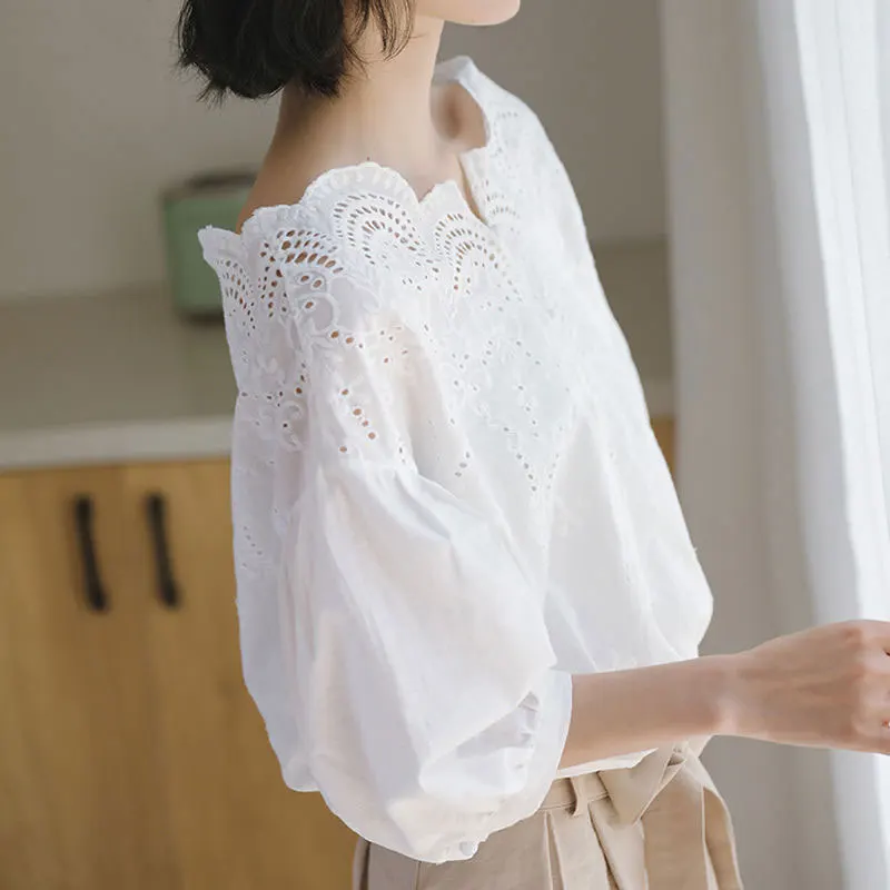 Summer Korea Fashion Women Shirt Loose Off Shoulder Hollow Out Ladies Blouses Cotton Sweet Cute Short Sleeve White Shirt D192
Summer Korea Fashion Women Shirt Loose Off Shoulder Hollow Out Ladies Blouses Cotton Sweet Cute Short Sleeve White Shirt D192